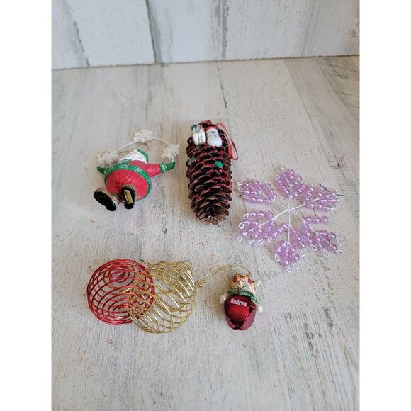 Santa Claus pinecone snowflake variety ornament Xmas set - Picture 1 of 8